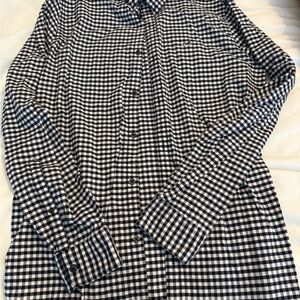 Navy and White Checkered Button-Up Shirt